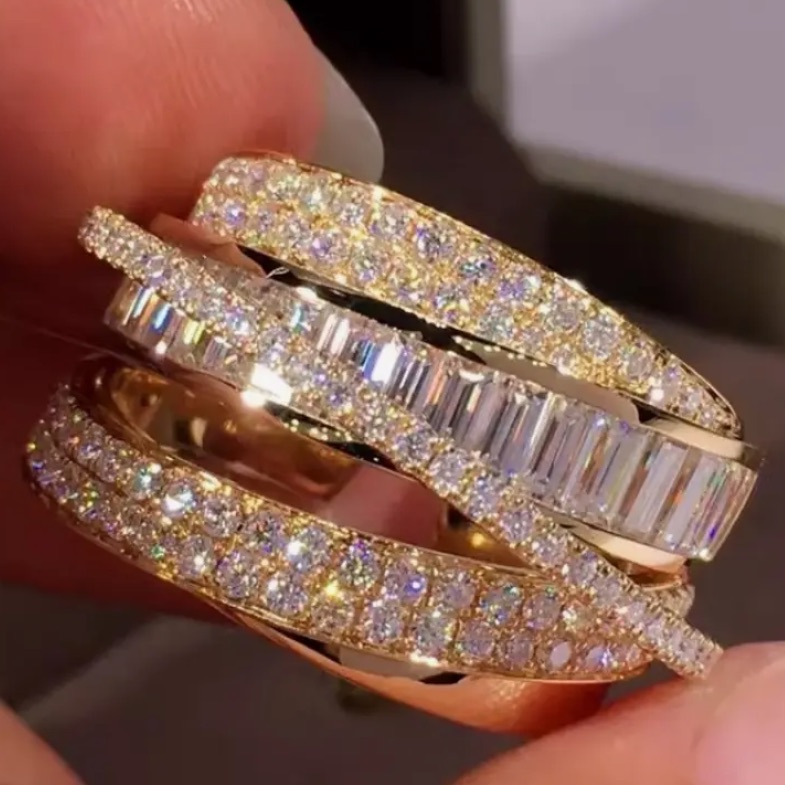 18k Gold Plated & White Topaz Multi-Band Diamond Ring